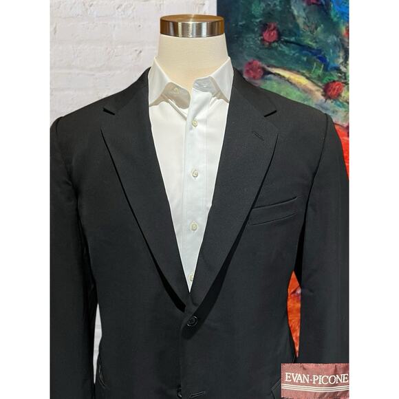 Evan Picone Mens 46L 38x30 Solid Black Heavier 2 Piece Suit Virgin Wool - Picture 3 of 16